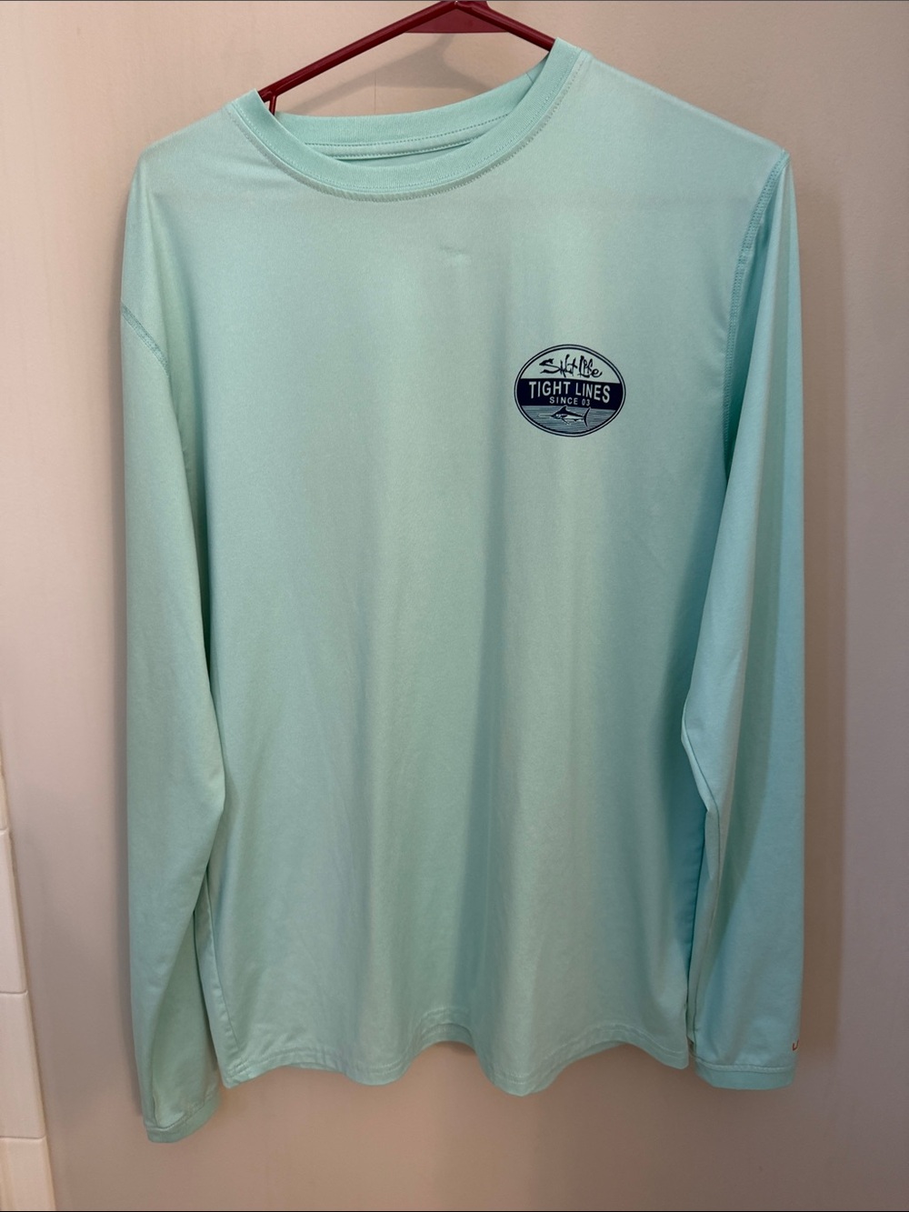 Salt Life Long Sleeve Performance Tee in Mint Aqua with Navy Logo